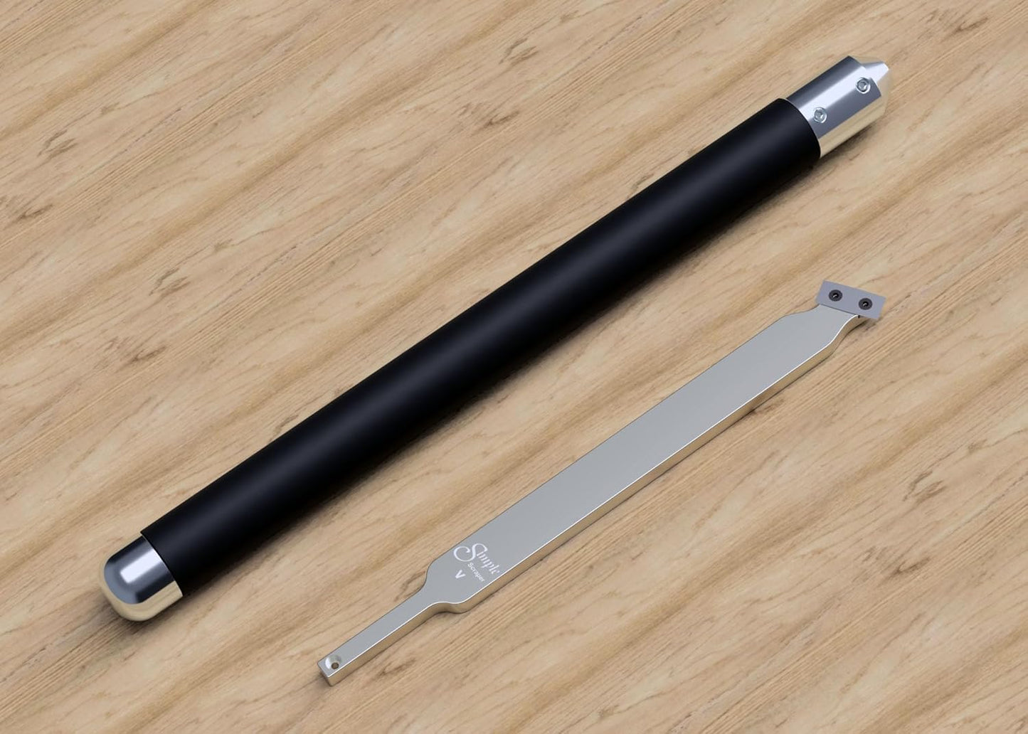 Simple Scraper V 12" long angled carbide tool for steep or straight inside walls and bottom finishing, USA Made (with Handle, Oval Cutter)