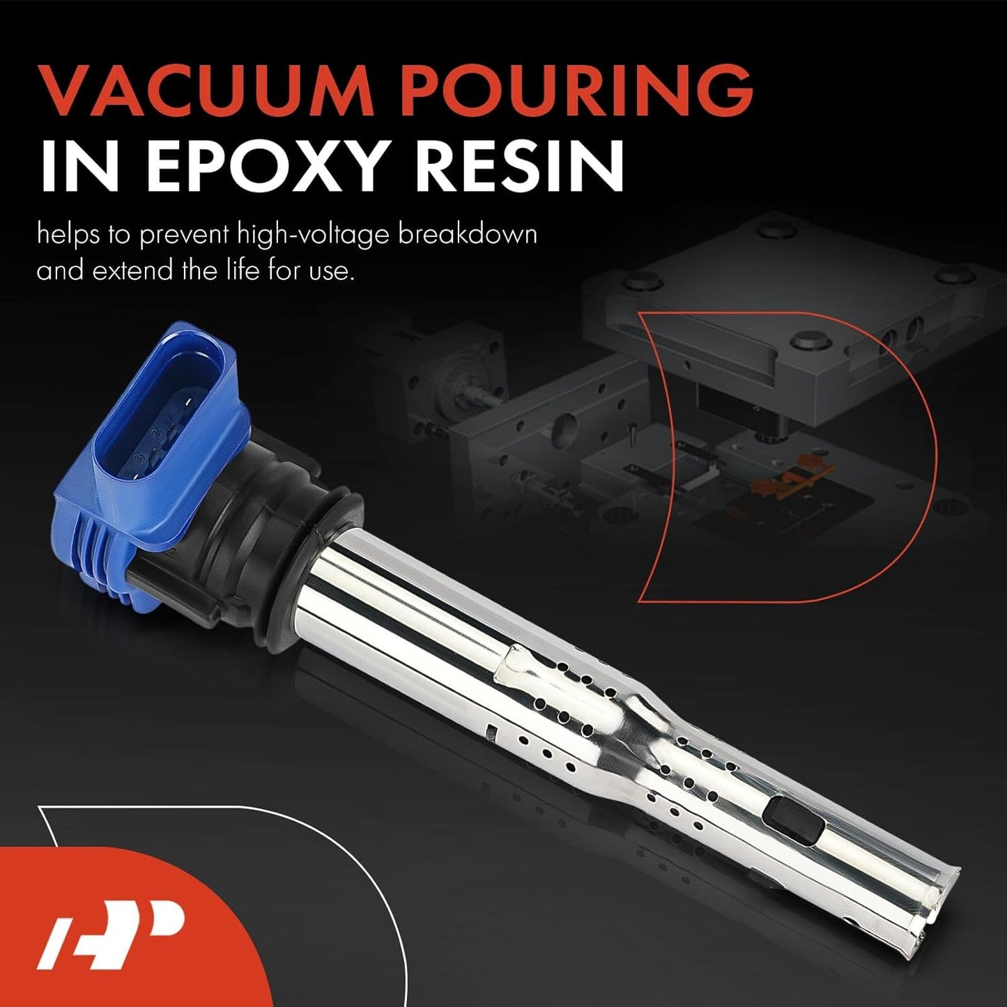 A-Premium (Blue) Engine Ignition Coil Pack Compatible with Volkswagen Jetta, Passat, Golf, Tiguan, Beetle, CC, Eos, GTI, Golf R, Passat CC, Tiguan Limited & Audi A4, Q5, A5 & Lamborghini, 4-PC Set