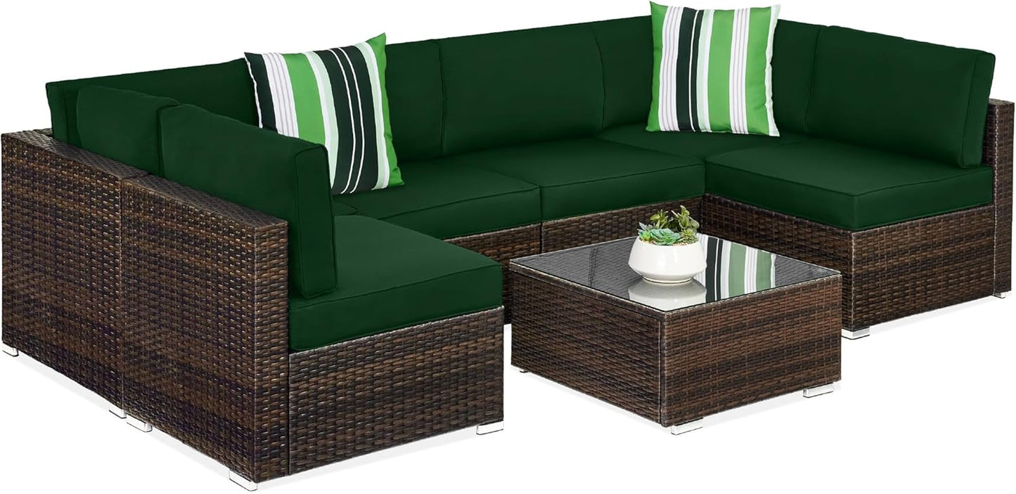Best Choice Products 7-Piece Modular Outdoor Sectional Wicker Patio Conversation Set w/ 2 Pillows, Coffee Table, Cover Included - Gray/Gray