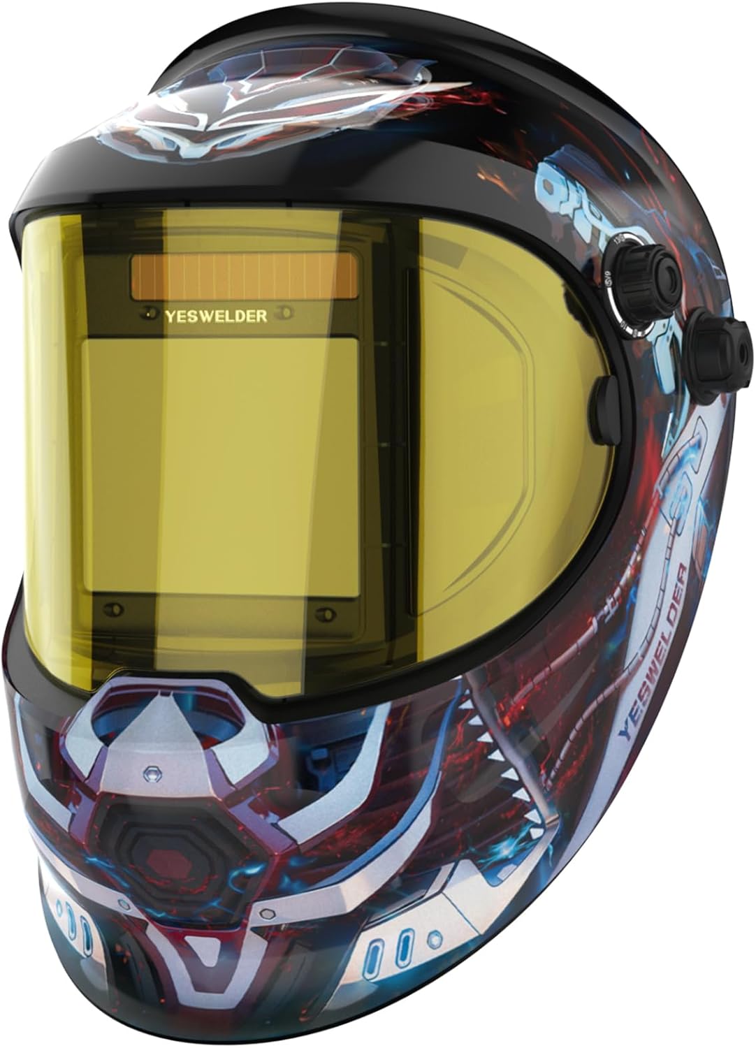 YESWELDER Auto Darkening Welding Helmet with SIDE VIEW, 180° Panoramic View, 1/1/1/1 True Color Solar Powered Welder Hood, Wide Shade 3/5-9/9-13 Welder Mask for TIG MIG ARC CUT and GRIND, LYG-Q800D