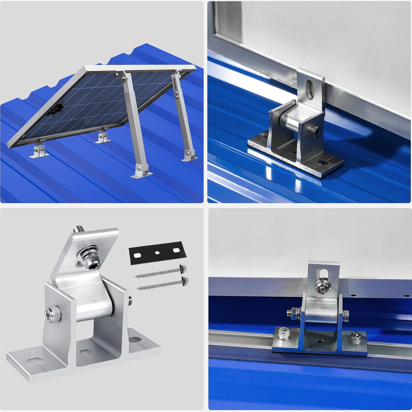 Solar Panel Mounting Brackets, 8PCS Adjustable RV Solar Panel Mount, Tilt Angle 10°-60° Solar Panel Roof Mounting Kit for Solar Panel 400 W, 500 W