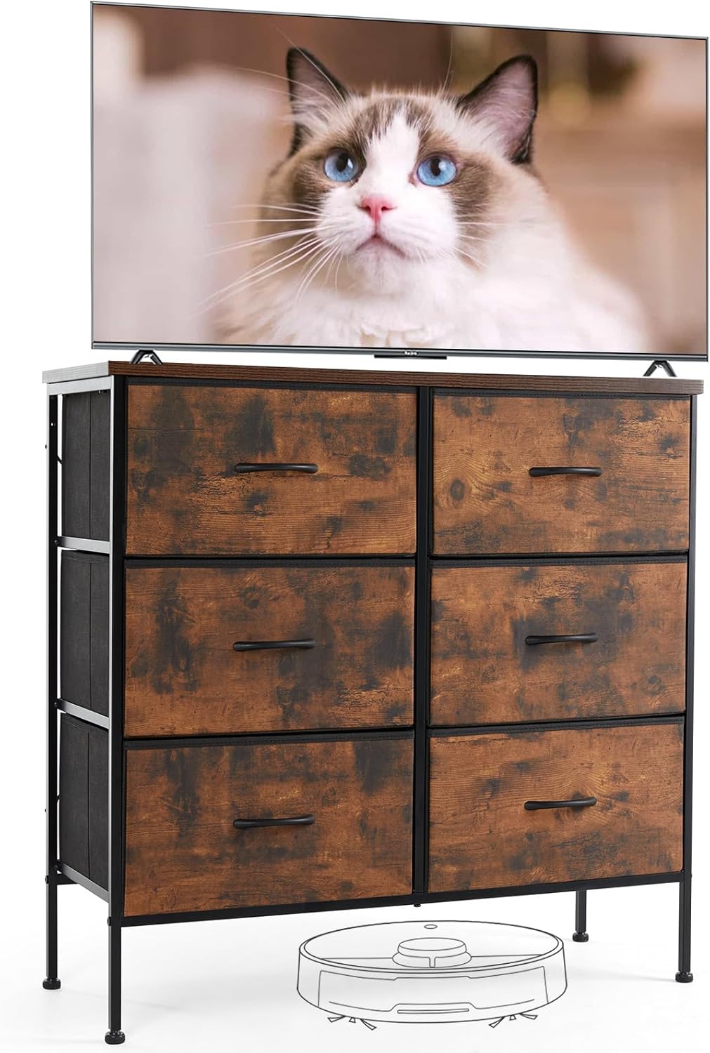Sweetcrispy Dresser, Dresser for Bedroom Drawer Organizer Storage Drawers, Fabric Storage Tower with 8 Drawers, Chest of Drawers with Steel Frame, Wood Top for Nursery, Living Room, Closet