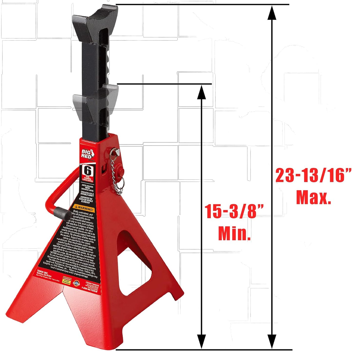 BIG RED T46002A Torin Steel Jack Stands: Double Locking, 6 Ton (12,000 lb) Capacity, Red, 1 Pair