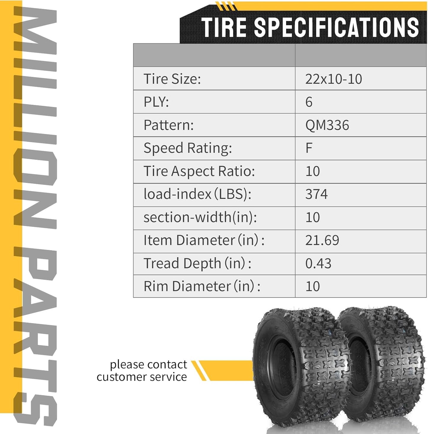 SUNROAD 2pcs 22x10-10 ATV UTV Tires LRC 22-10-10 22x10x10 6PR all-terrain Sports Tires Tubeless