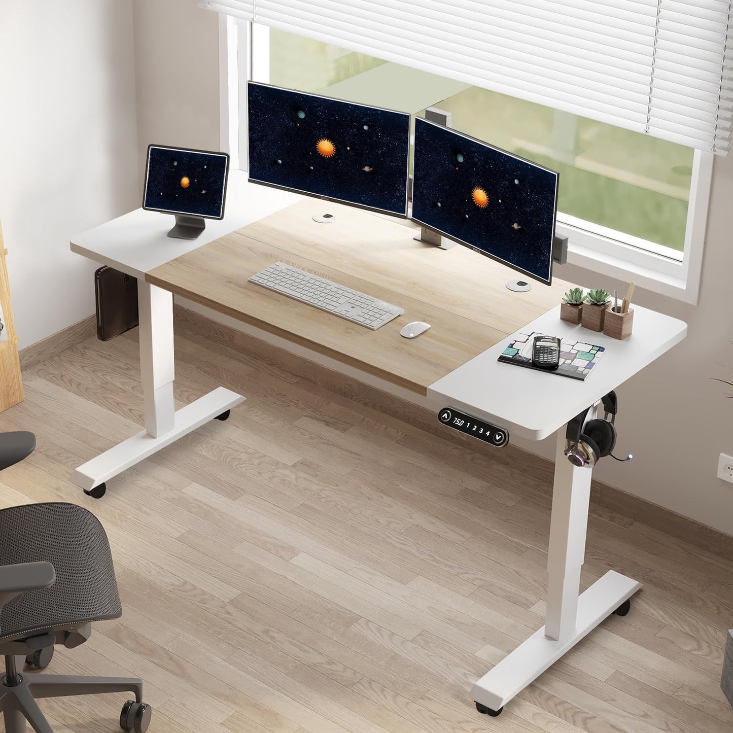48 X 24 inch Electric Height Adjustable Standing Desk, Computer Table for Home Office Desk with Black Frame & Rustic Brown Top