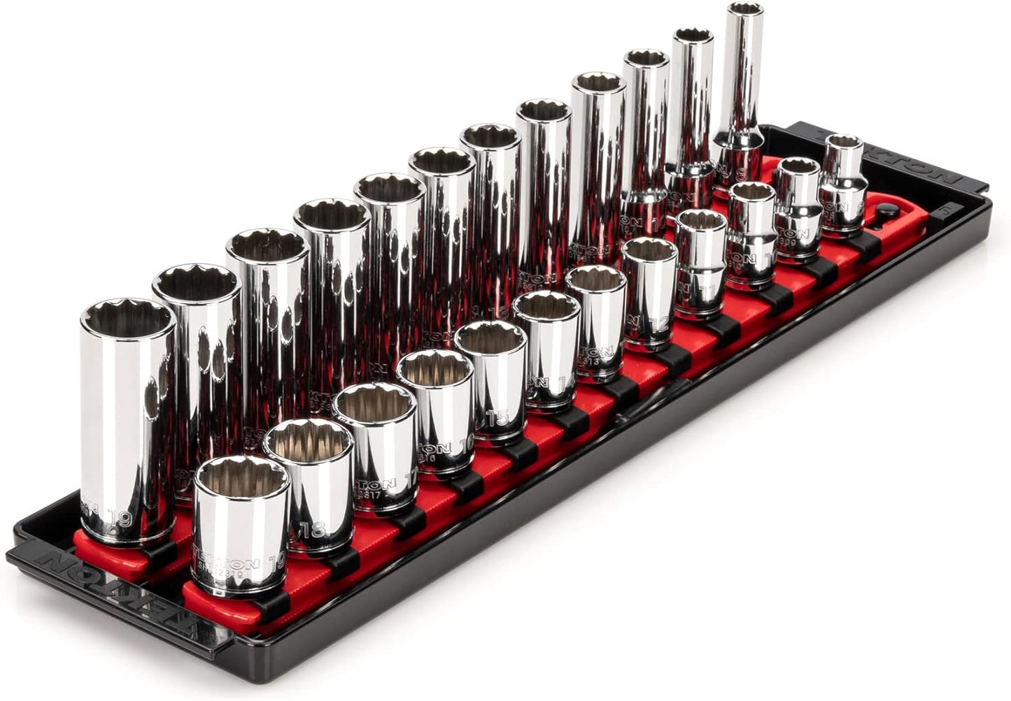 TEKTON 3/8 Inch Drive 12-Point Socket Set with Rails and Tray, 30-Piece (1/4-1 in.) | SHD91210