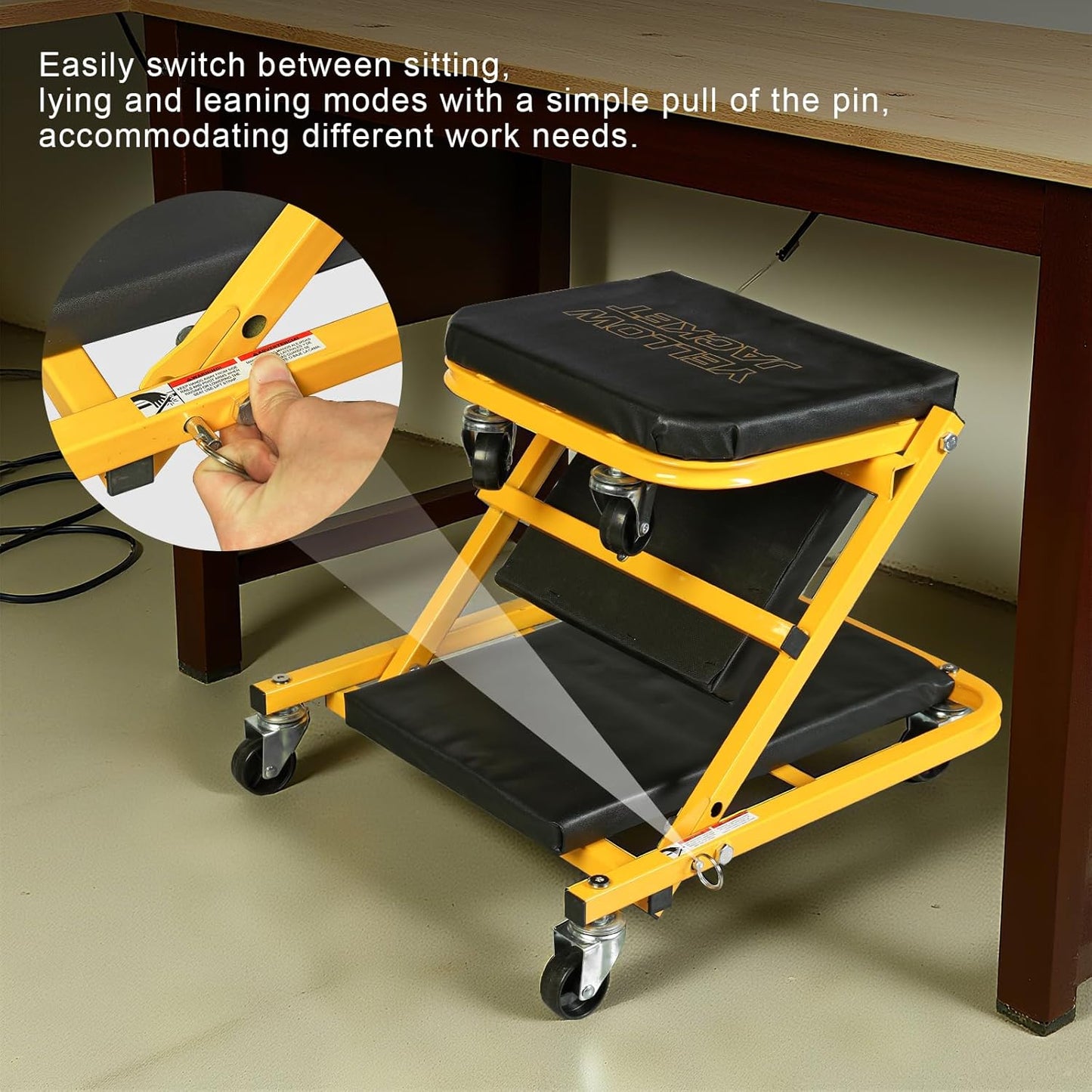 YELLOW JACKET Garage Creeper Seat, 2-in-1 Creepers Automotive, Mechanic Creeper, Foldable Z Garage Creeper with 6 PCS Wheels, Rolling Creeper Garage Seat Lay Down or Sit for Shop, Auto Repair