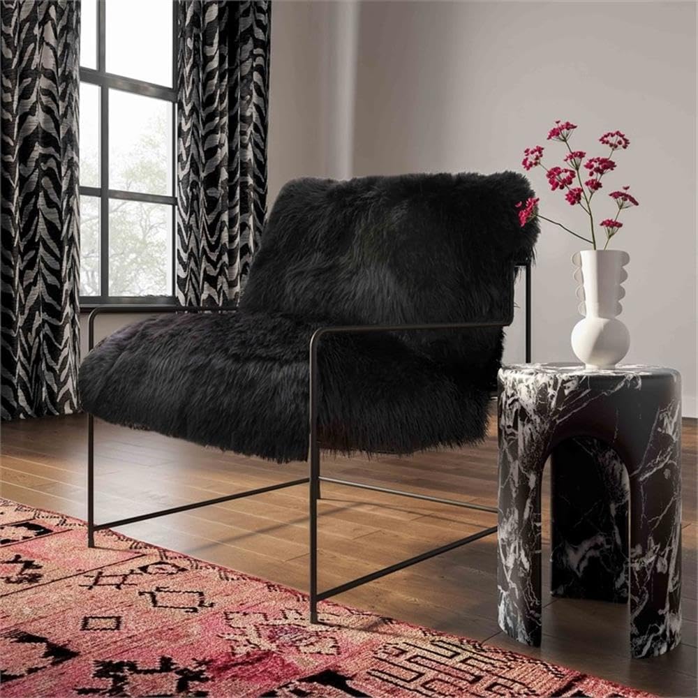 Tov Furniture Kimi Black Genuine Sheepskin Living Room Accent Chair