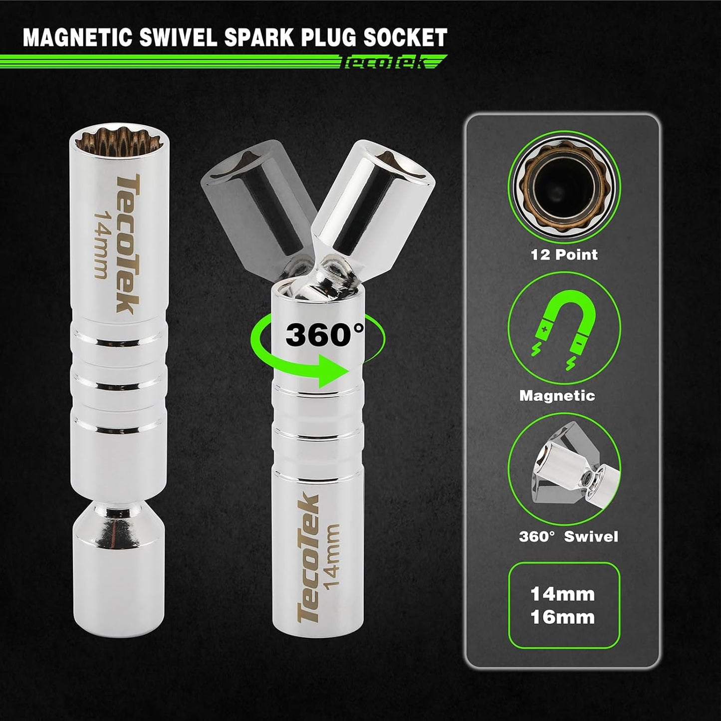 11Pcs 3/8" Drive Spark Plug Socket Set with Click Torque Wrench, Spark Plug Gapper, Universal Joint, Extension Bar, 9/16", 5/8", 3/4", 13/16", 14, 16 and 18mm, CR-V Sockets with Rubber Rings