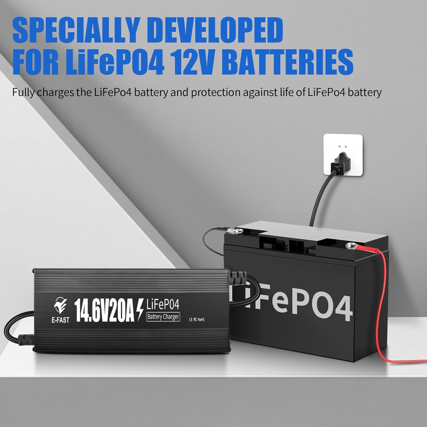 12V 20A Lithium Battery Charger 14.6V LiFePO4 Battery Charger Smart Charger with Anderson Connector Indicator Special for Lithium LiFePO4 Deep Cycle Rechargeable Batteries of Boat, RV