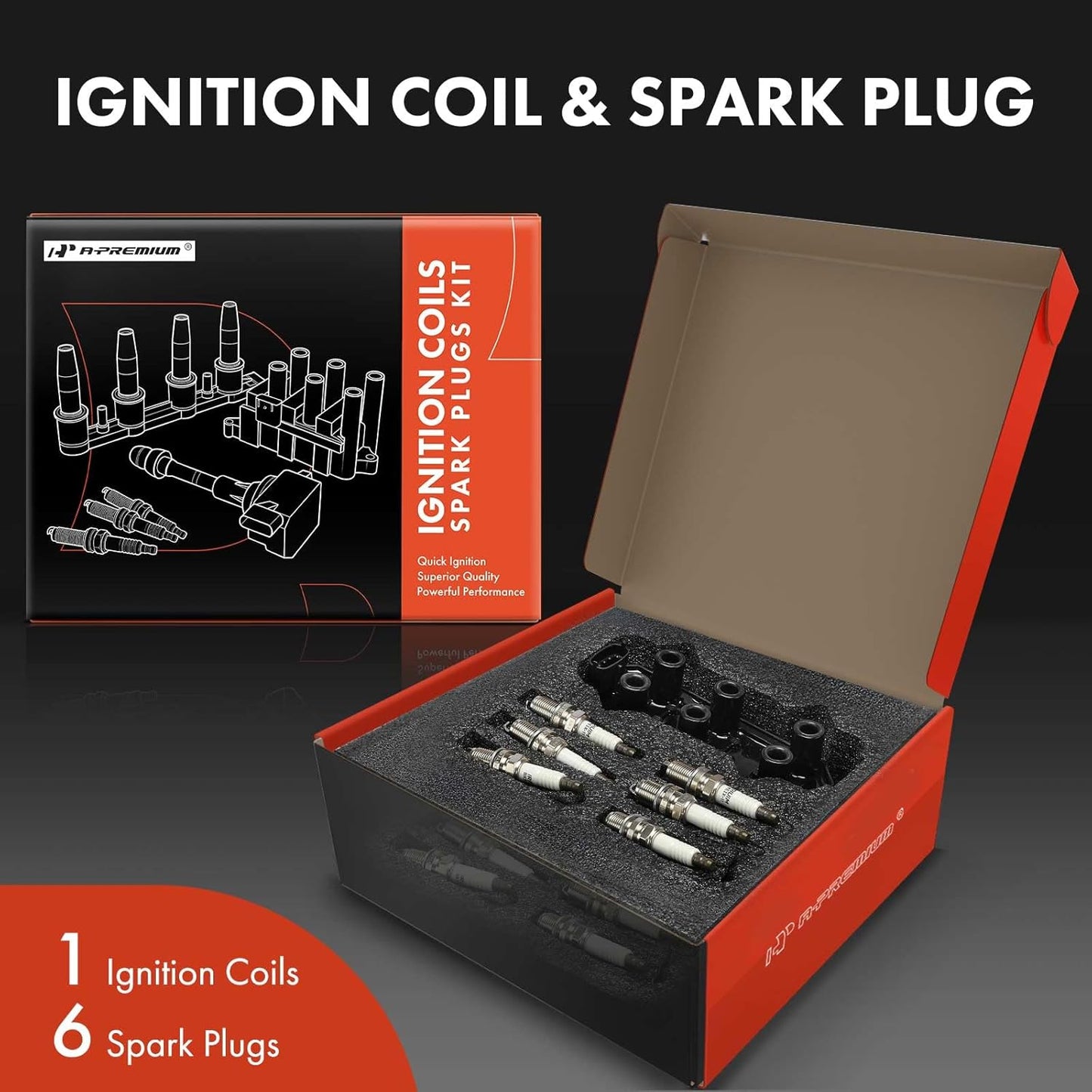 A-Premium 1x Ignition Coil Pack and 6x Iridium Spark Plugs Compatible with Cadillac Catera 1997-1998, 3.0L, Replace# 1208075, 90541062