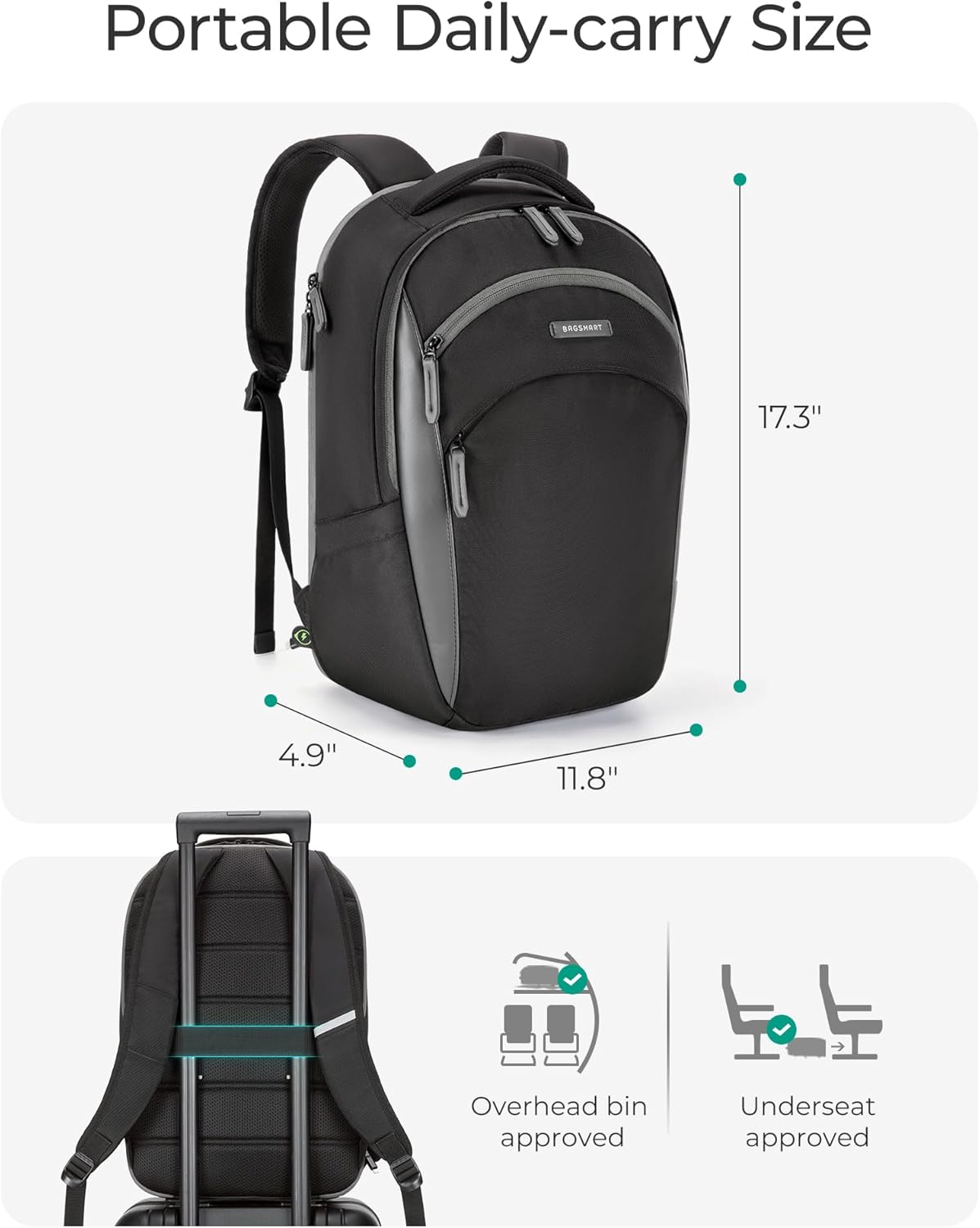 BAGSMART Laptop Backpack for Men, Mens Backpack with Retractable Cable, 15.6 Inch Business Backpack for Men, College Computer Backpack, Grey