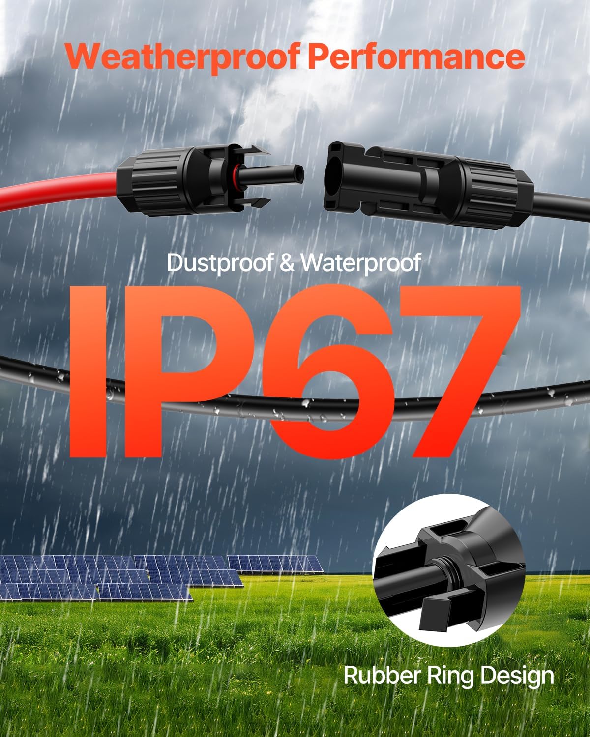 VEVOR 50FT Solar Panel Extension Cable, 10AWG Solar Extension Cable Wire with Female & Male Waterproof Connectors, 6mm² PV Cable for Home, Ship and RV Solar Panels, 50FT Black + 50FT Red (Set of 2)