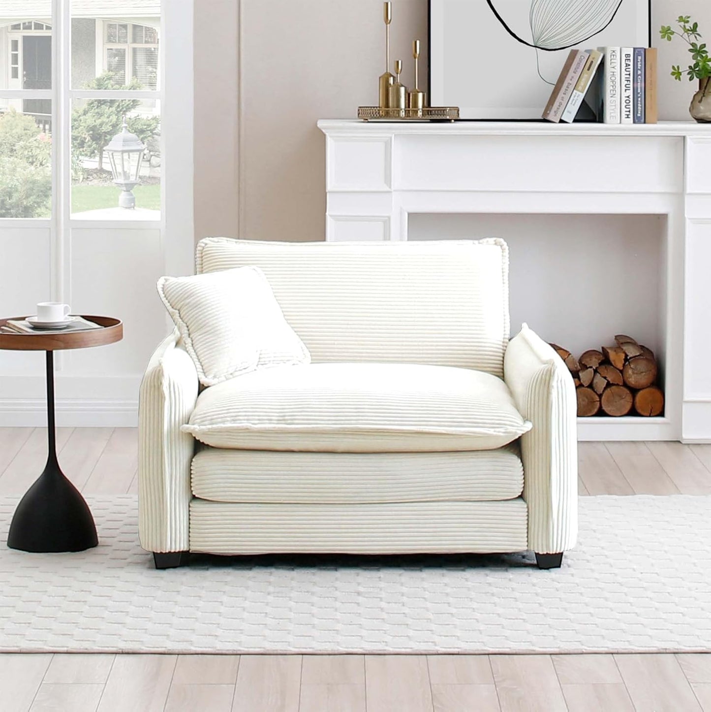 Accent Chair, Living Room Chair, Single Sofa Chair with Large Seat, Corduroy Deep Seat Sofa, Modern Comfy Armchair Reading Chairs Lounge Chair for Bedroom, Waiting Room, Guest Room, Beige