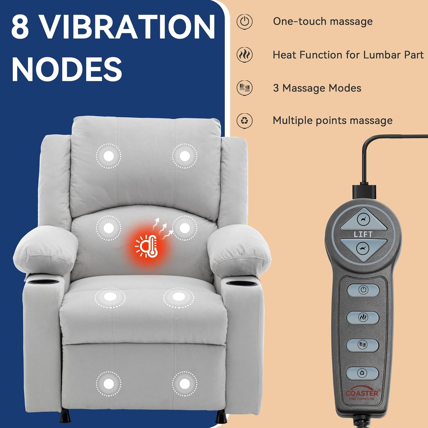 WENTMENT Recliner Chair for Living Room Massage Reading Sofa Adjustable Modern Reclining Chair for Living Room,Blue