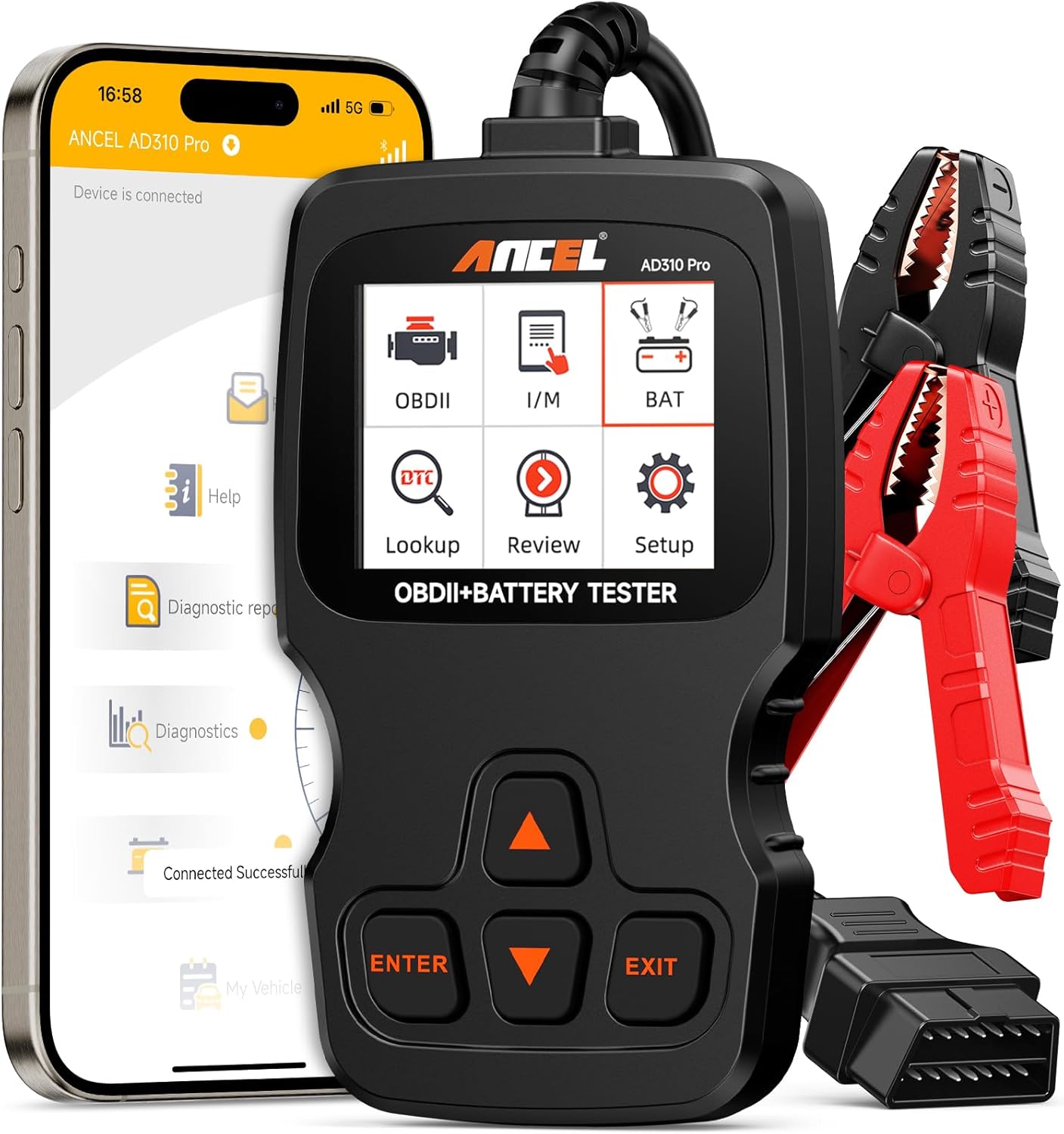 (Upgrade of AD310) ANCEL AD310 Pro 2-in-1 OBD2 Scanner & Car Battery Tester, Bluetooth Diagnostic Tool with APP for iPhone Android, Check Engine Light Code Reader, Battery Health Monitor for All Cars