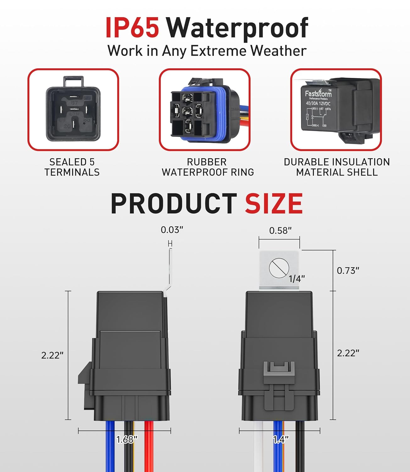 5 Pack 5-Pin Waterproof Relay Kit 40/30 AMP 12V Relay Switch with Harness Heavy Duty 12&16 AWG Tinned Copper Wires with 5x20A/30A/40A Inline Fuse SPDT for Automotive Car Marine Boat