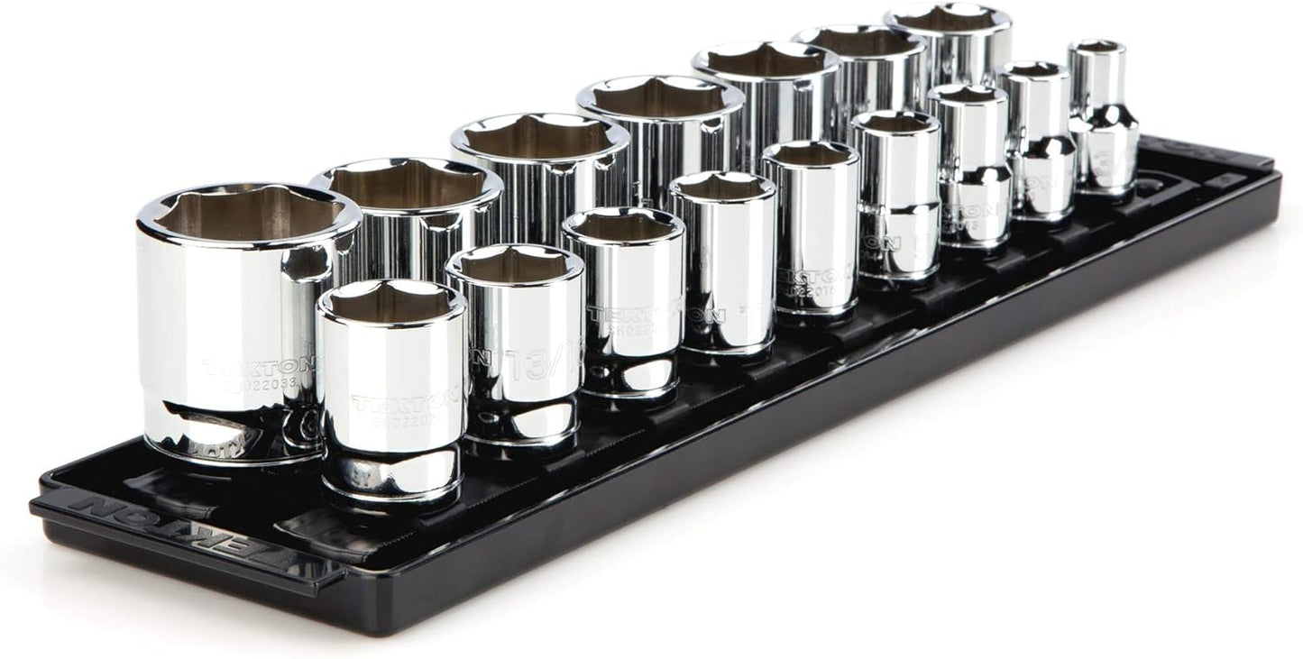 TEKTON 1/2 Inch Drive 6-Point Socket Set with Rail, 15-Piece (10-24 mm) | SHD92102