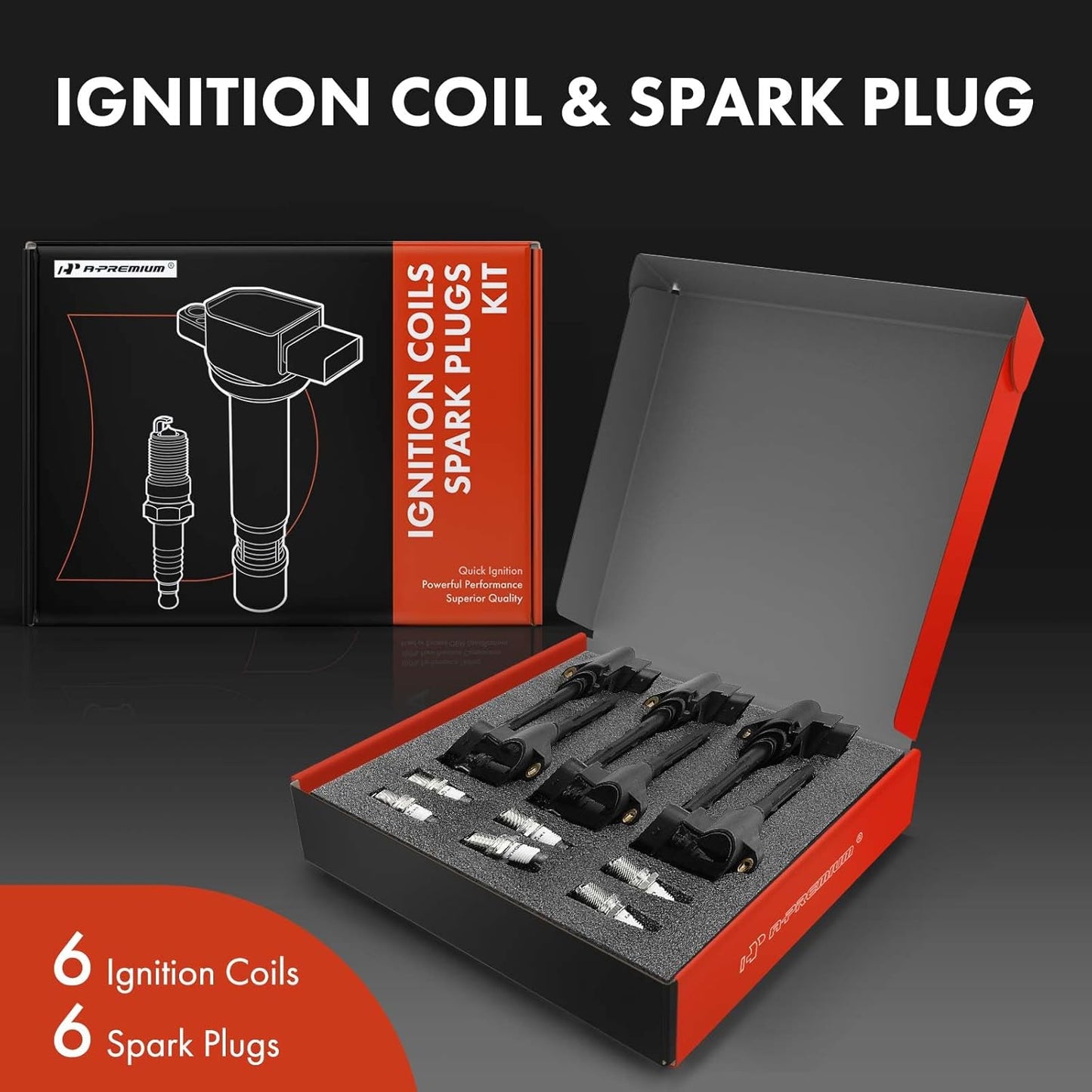 A-Premium Set of 6 Ignition Coil Pack and Iridium Spark Plugs Compatible with Mercedes-Benz C230 C250 C280 E280 E300 E350 & Dodge Freightliner Sprinter 2500 3500