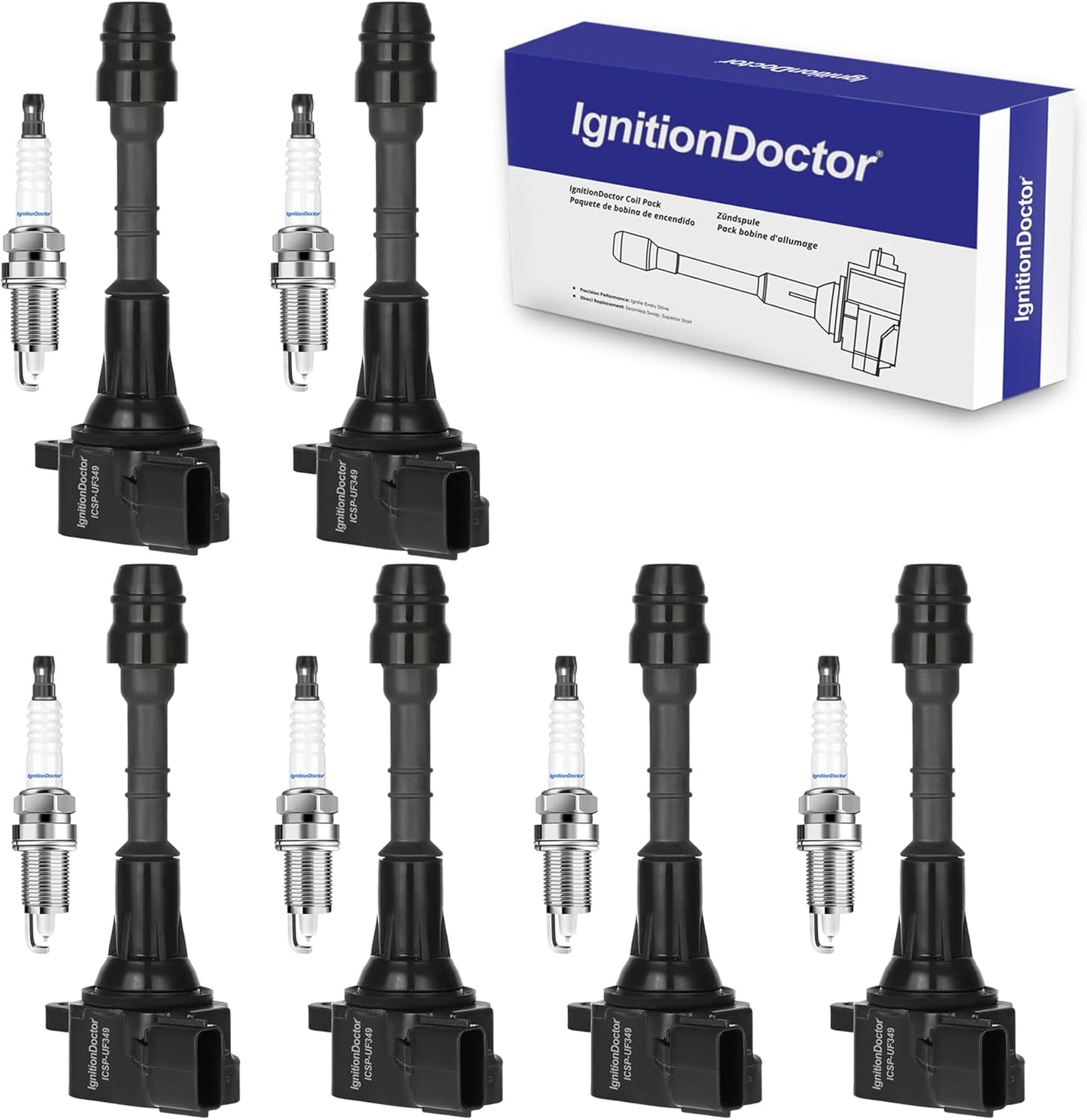 Set of 6 Iridium Spark Plug Ignition Coil Compatible with Avenger Grand Caravan Dodge Journey Jeep Wrangler Chrysler 200 300 Town & Country RAM 1500 2500 3500 Durango 3.6L V6 UF648 9407