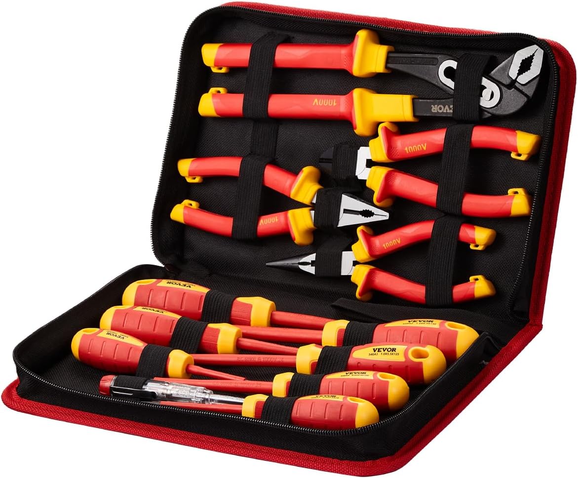 VEVOR Insulated Screwdriver Set, 50-Piece Professional Electrical Screwdriver Set, 1000V Insulated Electrician Tool, with Magnetic Tips, T-Handle Hex Wrench, Screwdriver, Single-Pole Voltage Tester