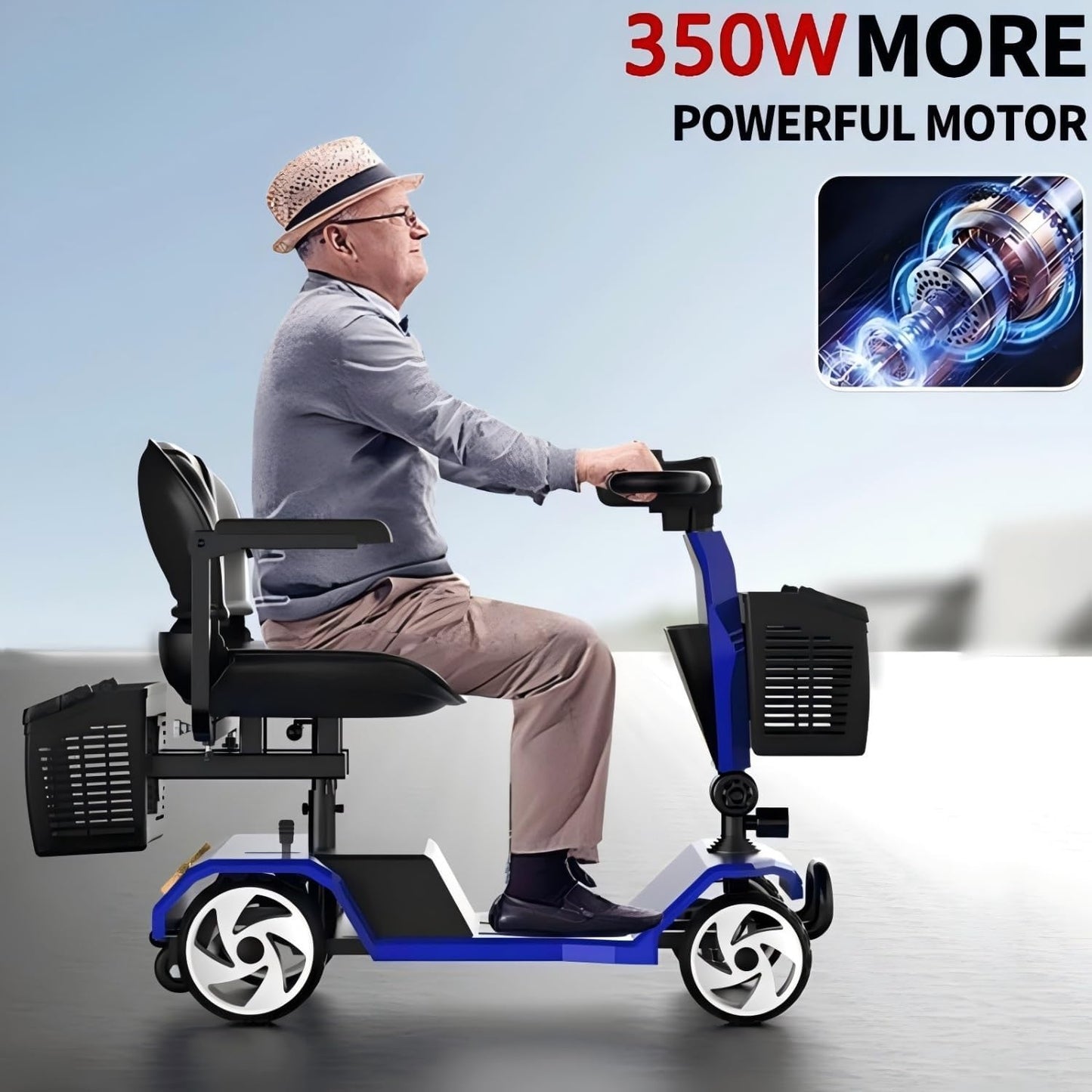 20A 32 Miles Electric Mobility Scooter for Adults Wheelchair Device for Travel, Elderly. 350 lbs Max Weight, 350W Heavy Duty Mobility Scooters for Seniors wiht Two Baskets(Y3-Blue)