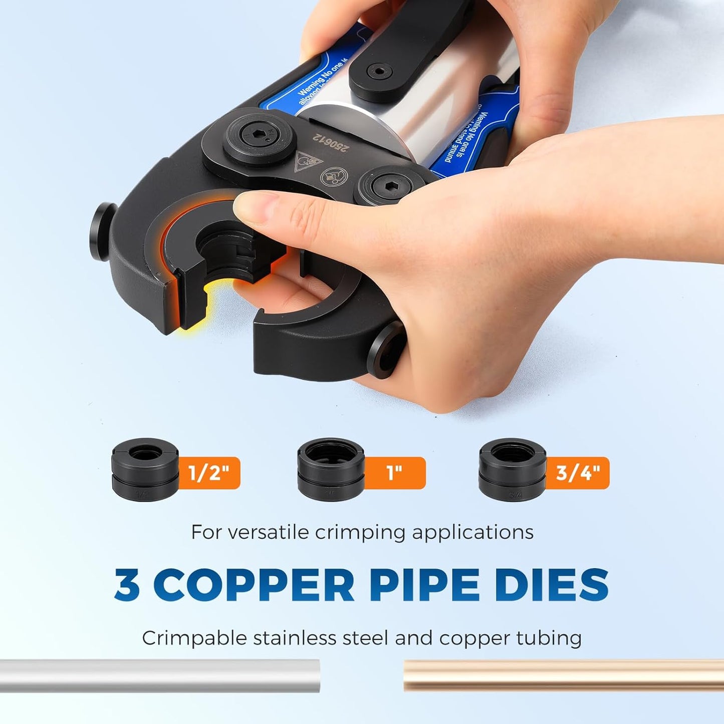 Bonvoisin Copper Pipe Crimping Tool, Hydraulic Crimping Tool With 1/2", 3/4", 1" Jaws, Copper Stainless Tube Fittings Propress Tool