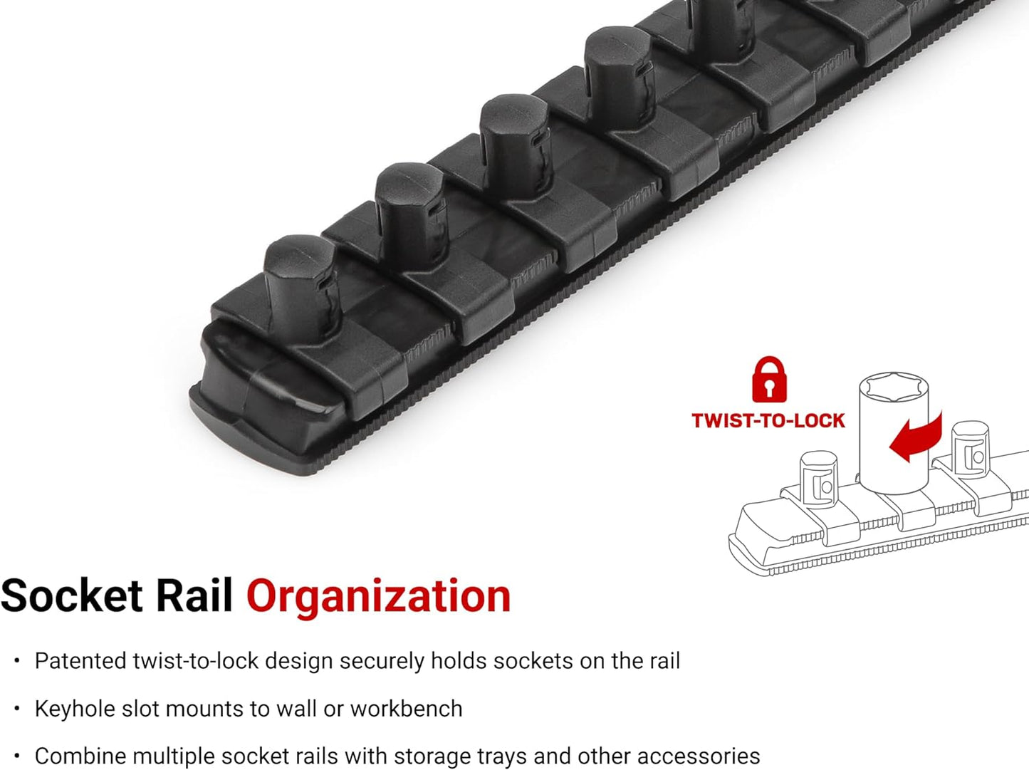 TEKTON 3/8 Inch Drive 12-Point Socket Set with Rails and Tray, 30-Piece (1/4-1 in.) | SHD91210