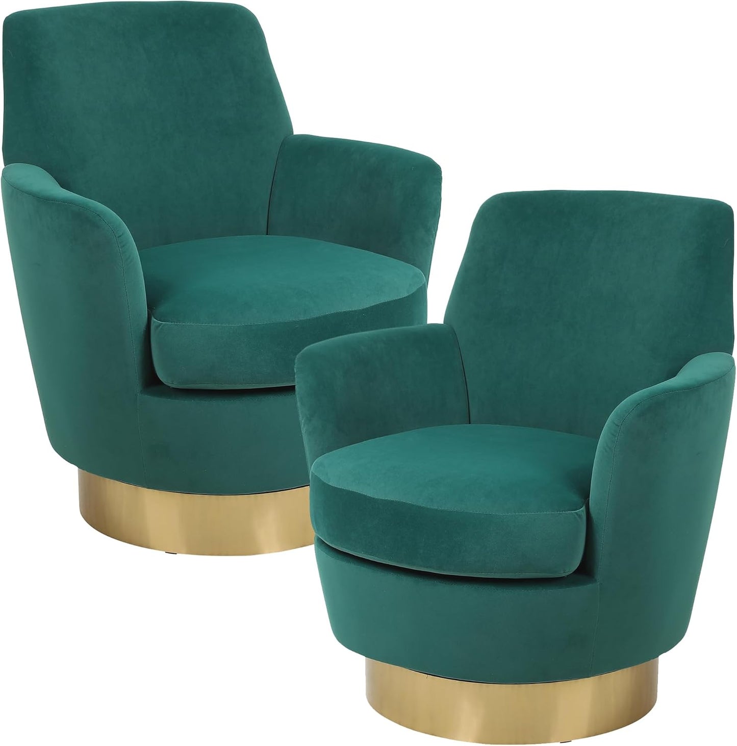 Swivel Barrel Chair Set of 2, Linen Modern Swivel Accent Chairs Armchair with Gold Stainless Steel Base, Reading Chair for Bedroom Comfy Round Barrel Chair for Living Room, Beige
