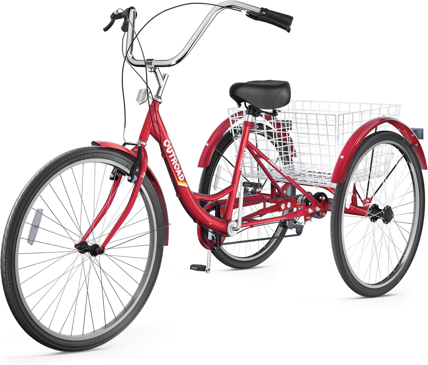 Adult Tricycle, 24/26 inch 7 Speed Cruiser Trike, 3 Wheel Bikes with Large Basket for Women and Men, Adult Trikes for Shopping Picnic Outdoor Sports (24 Red)