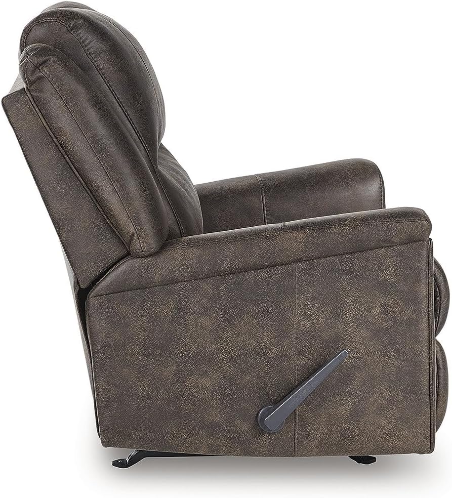 Signature Design by Ashley Rampant Casual Manual Rocker Recliner with Pillow-Top Arms, Dark Brown