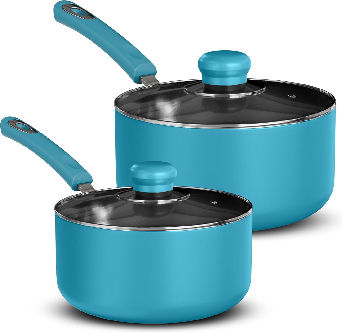 Utopia Kitchen Nonstick Saucepan Set, Cooking Pots with Lids, 1 Quart and 2 Quarts Multipurpose Kitchen Small Pots for Cooking Nonstick With Lids, 1 qt & 2 qt Set, Grey & Black