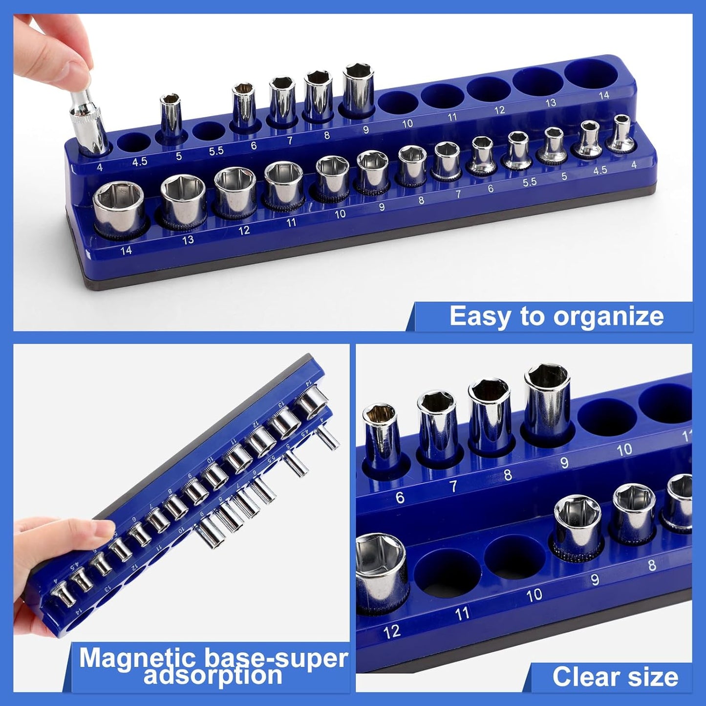 12 Pcs Magnetic Socket Organizer Set Compatible with SAE and Metric Magnetic Holders 1/4'', 3/8'', 1/2'' Drive Socket Trays Hold 286 Standard and Deep Size, No Sockets(Colors A)