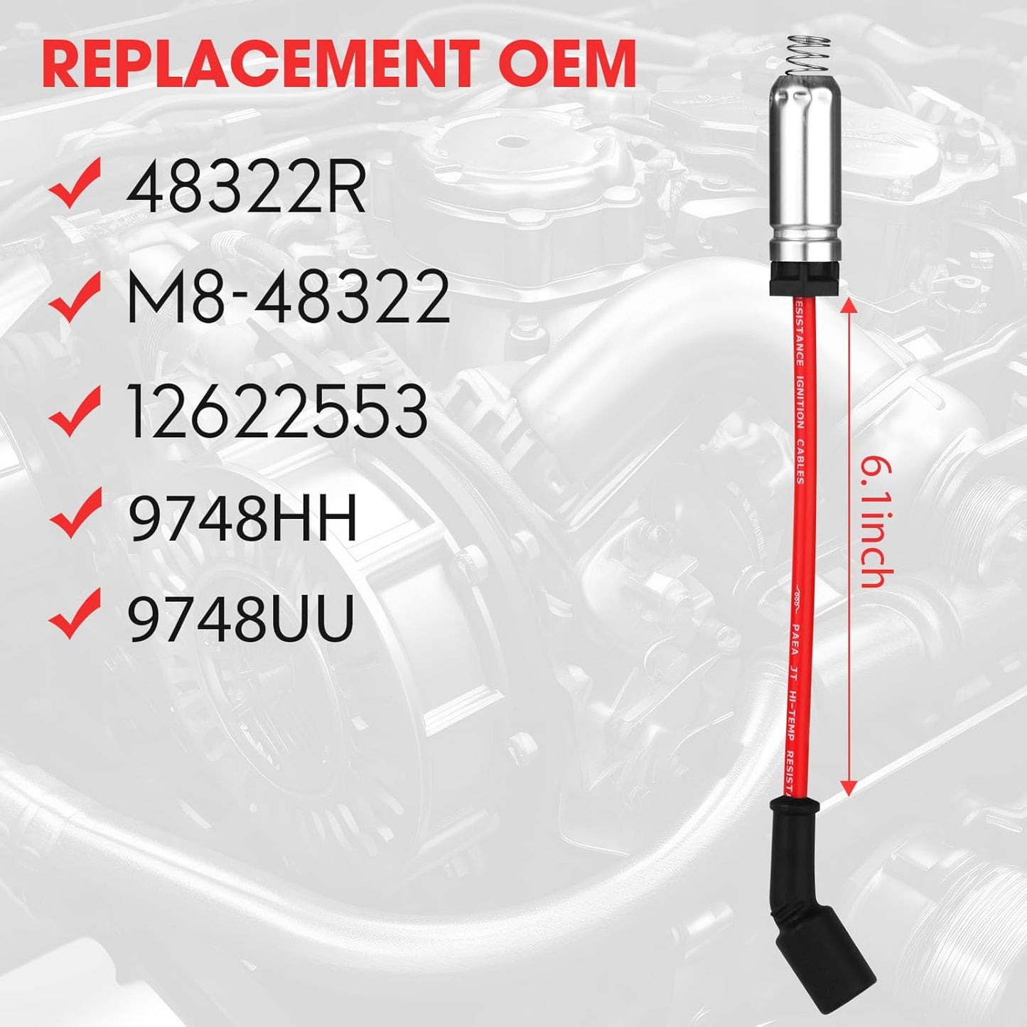 8 Pcs Spark Plug Wires Set & 41-110 Iridium Spark Plugs Compatible with 2000-2013 Chevy Silverado Tahoe Suburban GMC Sierra Yukon Cadillac Escalade 4.8 5.3 6.0 6.2 L, Replace for 41-162 9748HH 9748UU