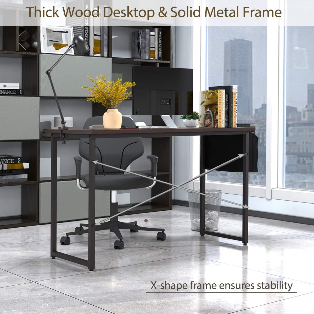 Tangkula Computer Desk with Storage Bag, Home Office Writing Study Desk, Modern Simple Style Laptop Table (47", Coffee)