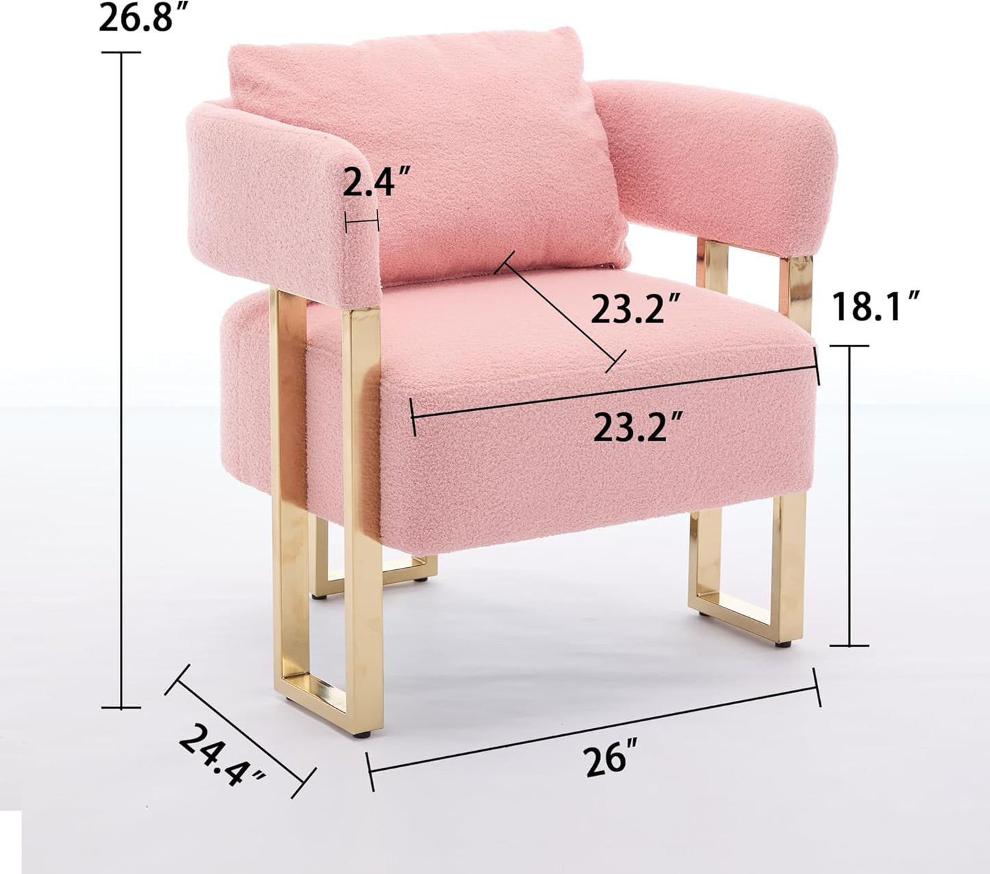 Teddy Velvet Sofa with Square Legs and Gold Feet Suitable for Decorative Chair in Living Room Reading Chair Medieval Modern Sofa Chair with Pillows(Pink Teddy Velvet 2PC)