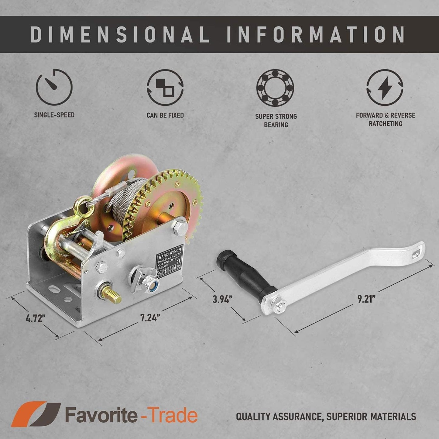 Trailer Winch – Durable Hand Crank – 3500 lbs Hand Winch with Cable - Boat Trailer Cable, Heavy Duty Rope Crank for Trailer, Boat or ATV Towing