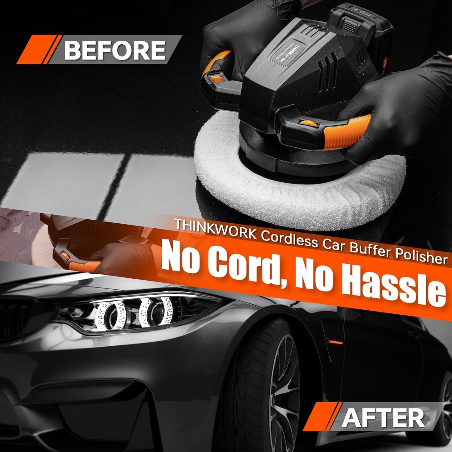 THINKWORK Buffer Polisher, 20V Cordless Buffer Polisher, 10 Inch Portable Polishing Machine Kit for Car, 2Pcs 2Ah Rechargeable Battery, 6 Variable Speed 1500-3600RPM,Double handle,Ideal for Car Waxing