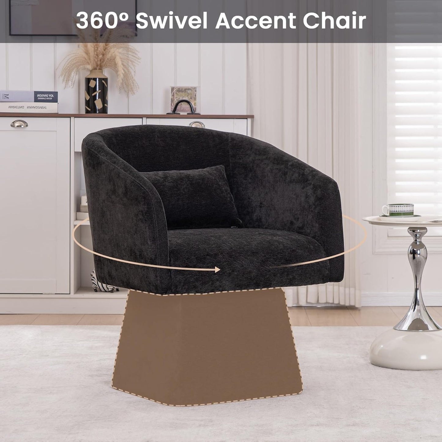 Swivel Accent Chairs Set of 2, Upholstered Barrel Chair with a Soft Backrest, 360 Degree Swivel Armchair, Reading Corner Chairs for Living Room, Bedroom, Waiting Room, Club, Adults, Black