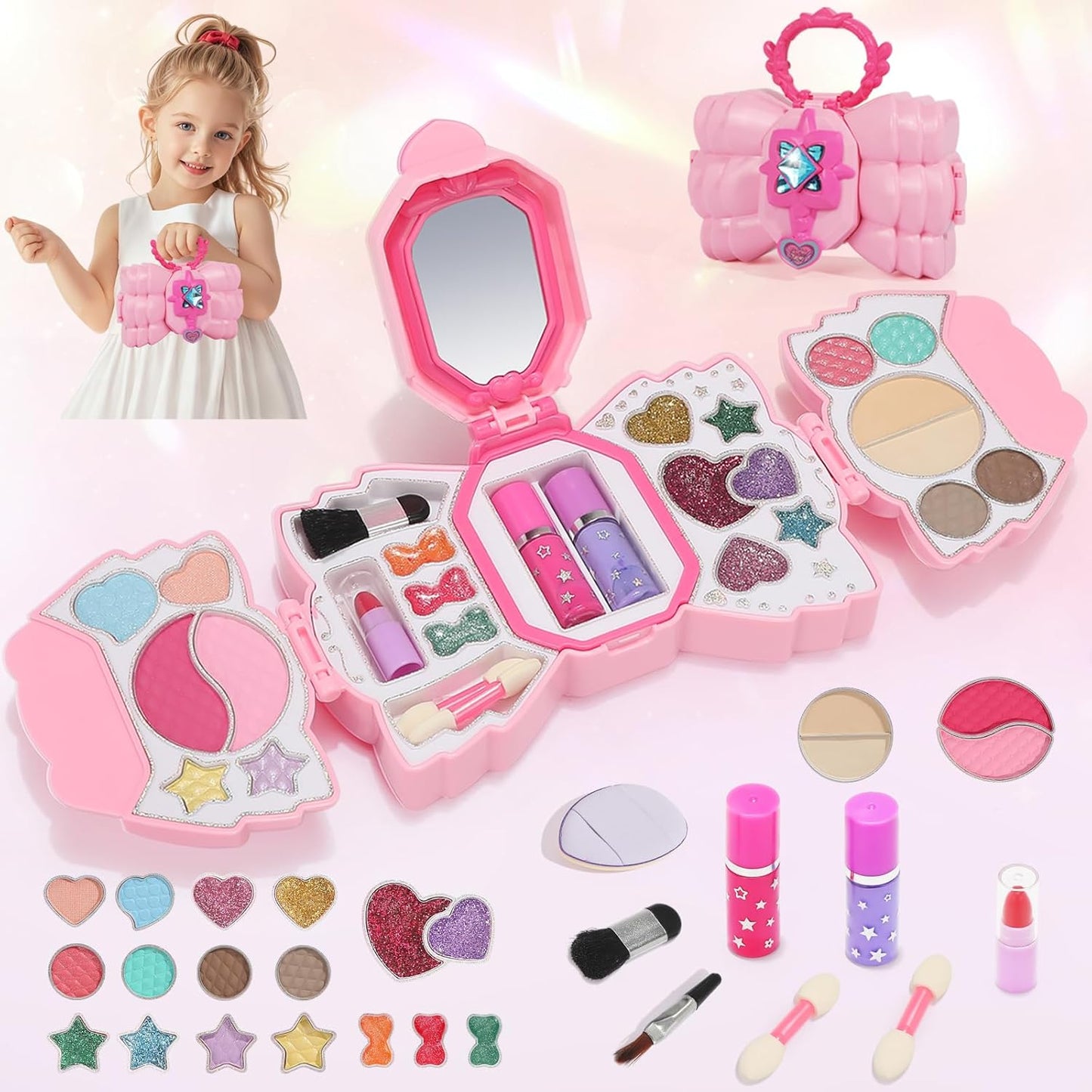 Topsolid Kids Makeup Kit With Mirror - Real Washable Makeup Set for Girls 5-8, Princess Toys Cosmetic Set, Christmas & Birthday Gifts for 3-8 Year Old Girls