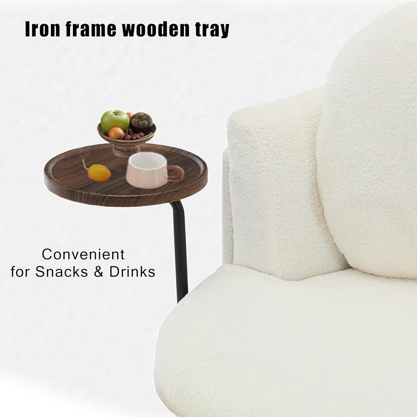 42.5" Lamb Velvet Sleeper Chair with Ottoman & Armrests, Upholstered Chaise Lounge Recliner with Side Table & Footstool, Removable Headrest, Single Reading Sofa Chair for Bedroom (White)