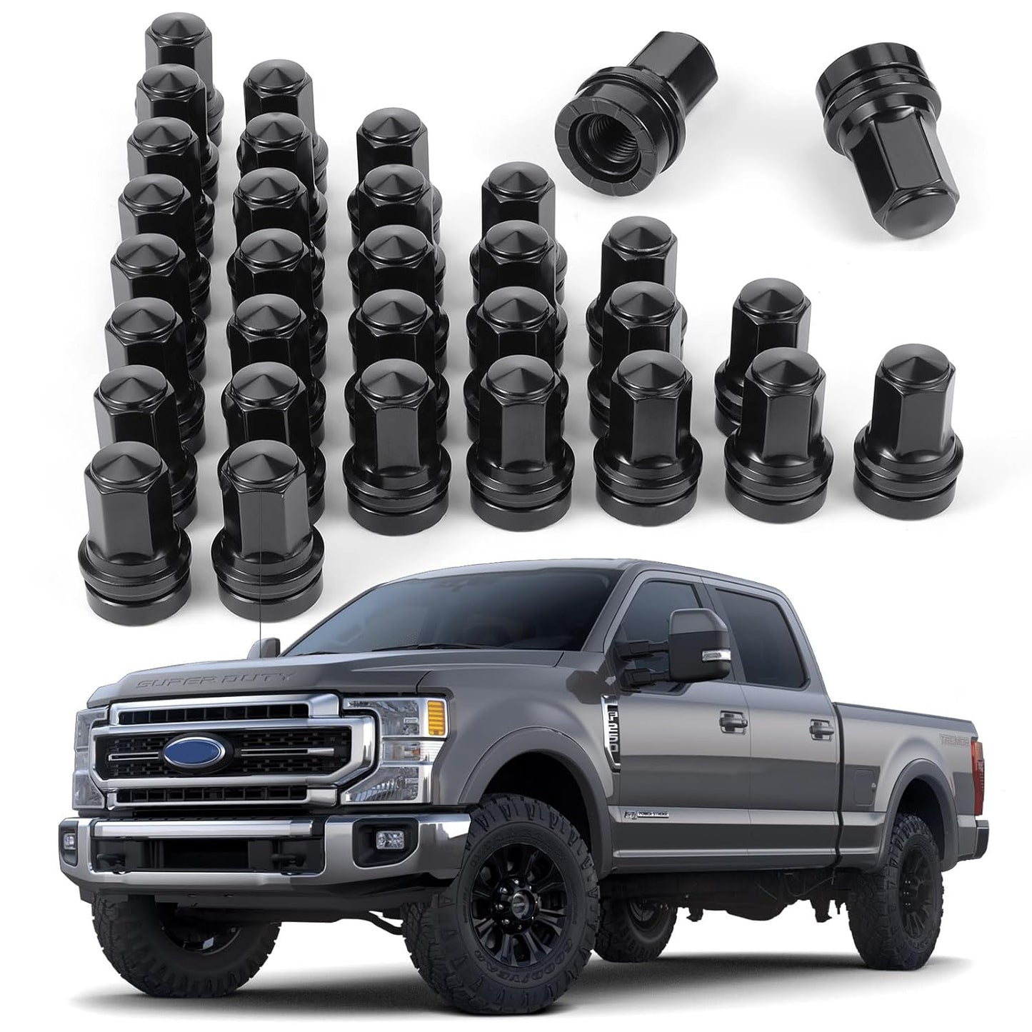 32 Pcs M14x1.5 One-Piece Design Chrome Lug Nuts for 2017-2025 Ford F250 F350 Super Duty HCPZ-1012-B HCPZ-1012-A (Chrome)