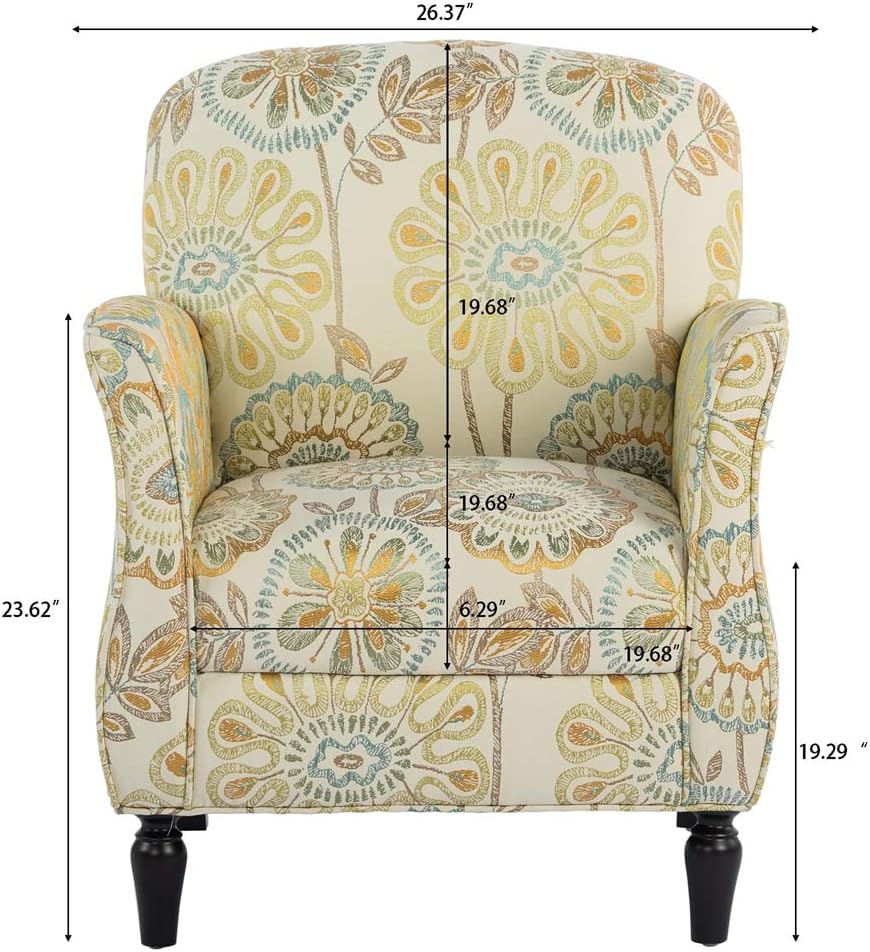 Accent Chair, Modern Tufted Upholstered Living Room Chair Armchair with Wood Gourd Legs, Comfy Leisure Club Chair Single Sofa Chair with High Backrest and Padded Cushion for Living Room Bedroom Yellow