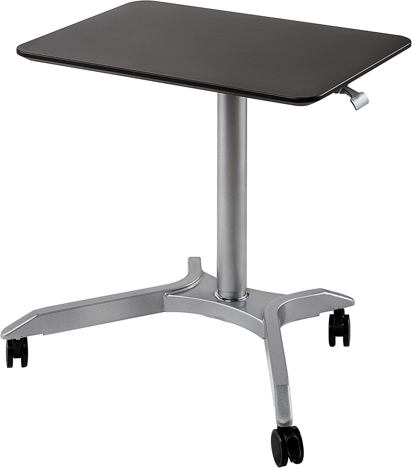 Seville Classics Airlift Height Adjustable Pneumatic Laptop Sit Stand Desk Mobile Rolling Cart, Computer Workstation for Home Office, Classroom, White, 25.6" Desktop