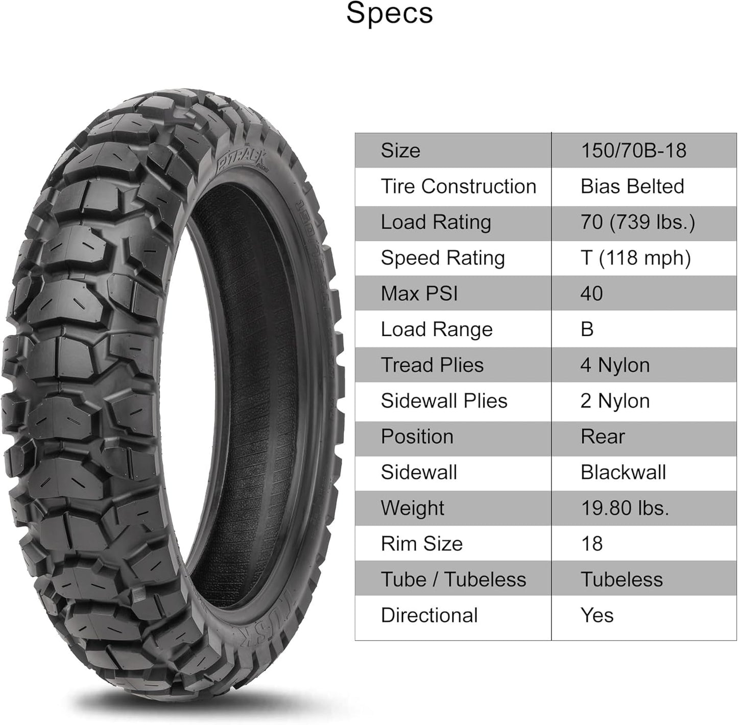 Tusk 2Track Adventure Tire Rear 150/70B-18 (70T)