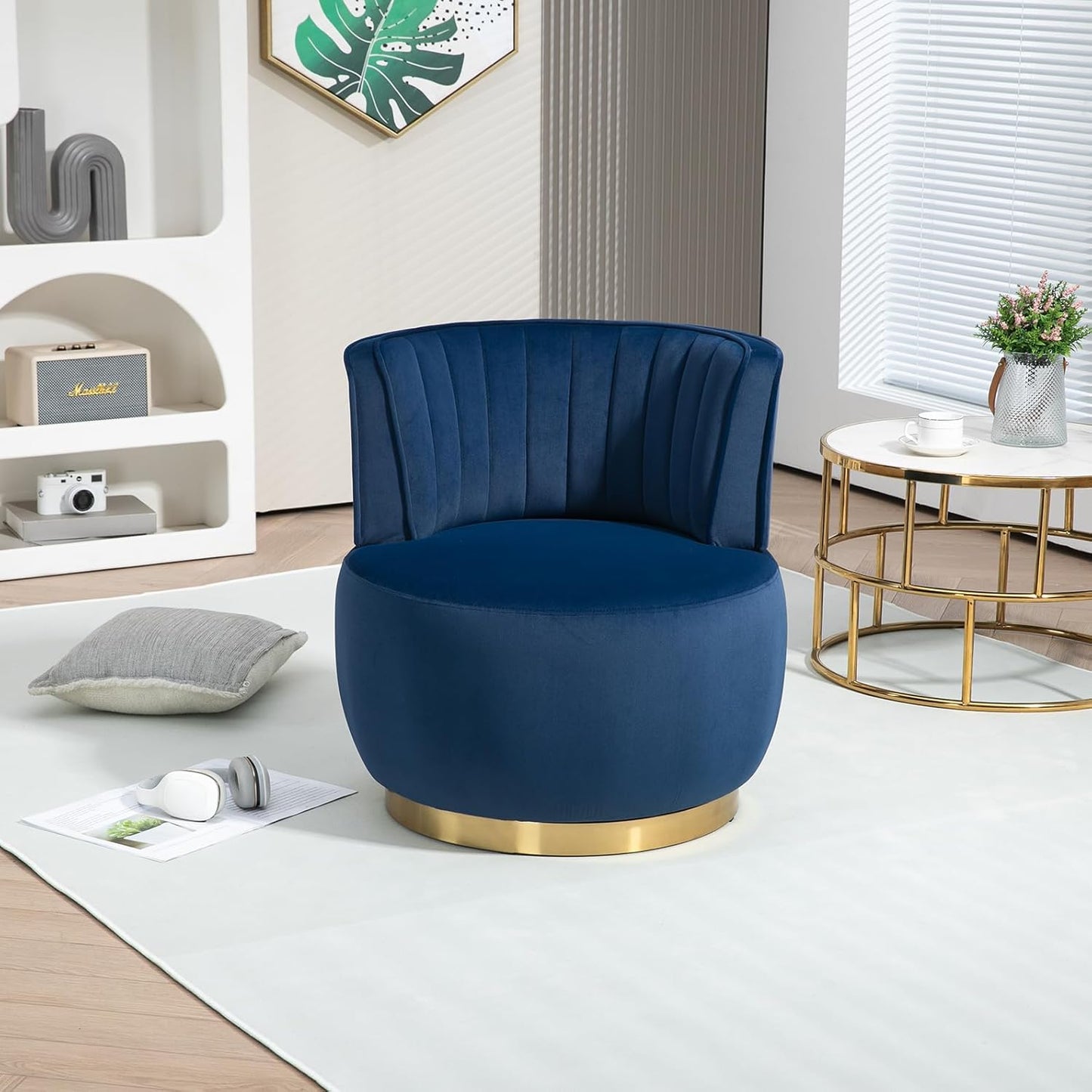 Velvet Swivel Barrel Chairs Set of 2, Upholstered 360-Degree Swivel Accent Armchair, Modern Comfy Round Leisure Sofa Chair for Small Living Room, Bedroom, Nursery Room, Lounge, Office, Olive