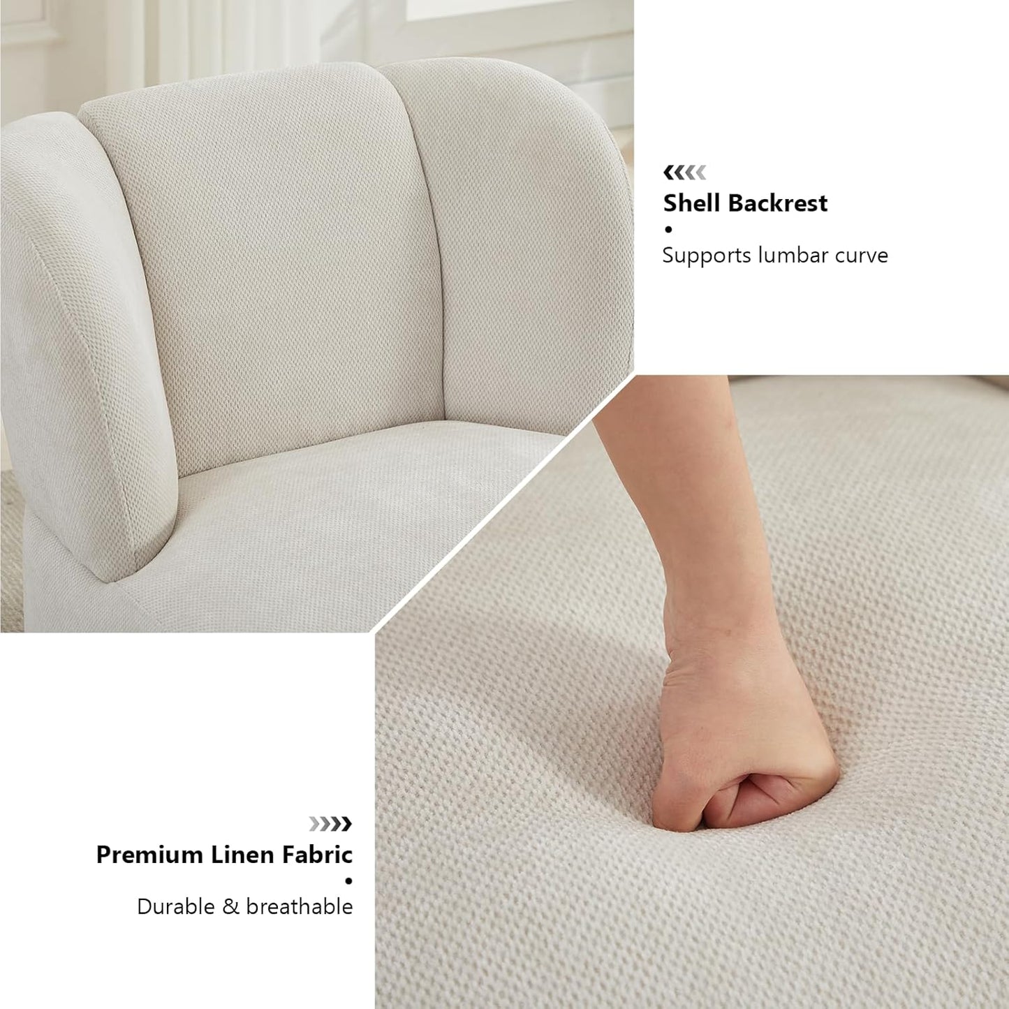 Swivel Accent Chair for Living Room,360° Rotating Barrel Chair with Square Back Pillow,Boucle Swivel Chair,Modern Linen Fabric Recliner for Adults,Cream White