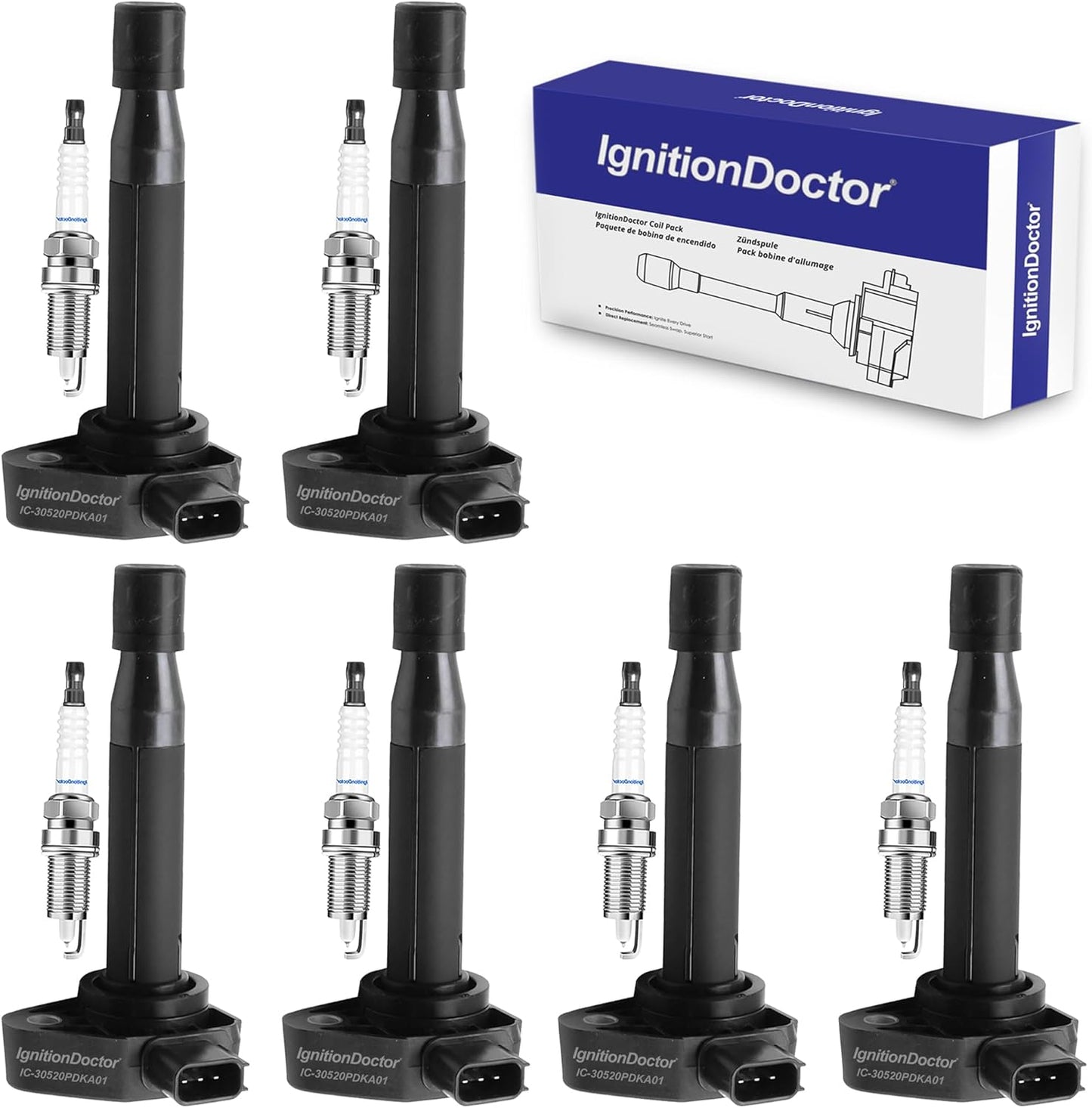 Set of 6 Iridium Spark Plug Ignition Coil Compatible with Avenger Grand Caravan Dodge Journey Jeep Wrangler Chrysler 200 300 Town & Country RAM 1500 2500 3500 Durango 3.6L V6 UF648 9407