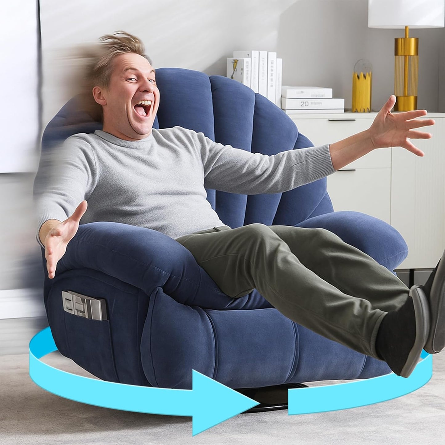 Swivel Rocker Recliner Chair for Living Room – 360° Silent Rotation, Adjustable Backrest 110°-150°, Soft Fabric, Shell Backrest, Large Side Pockets, 330lbs Capacity (Regular Model, Pink)