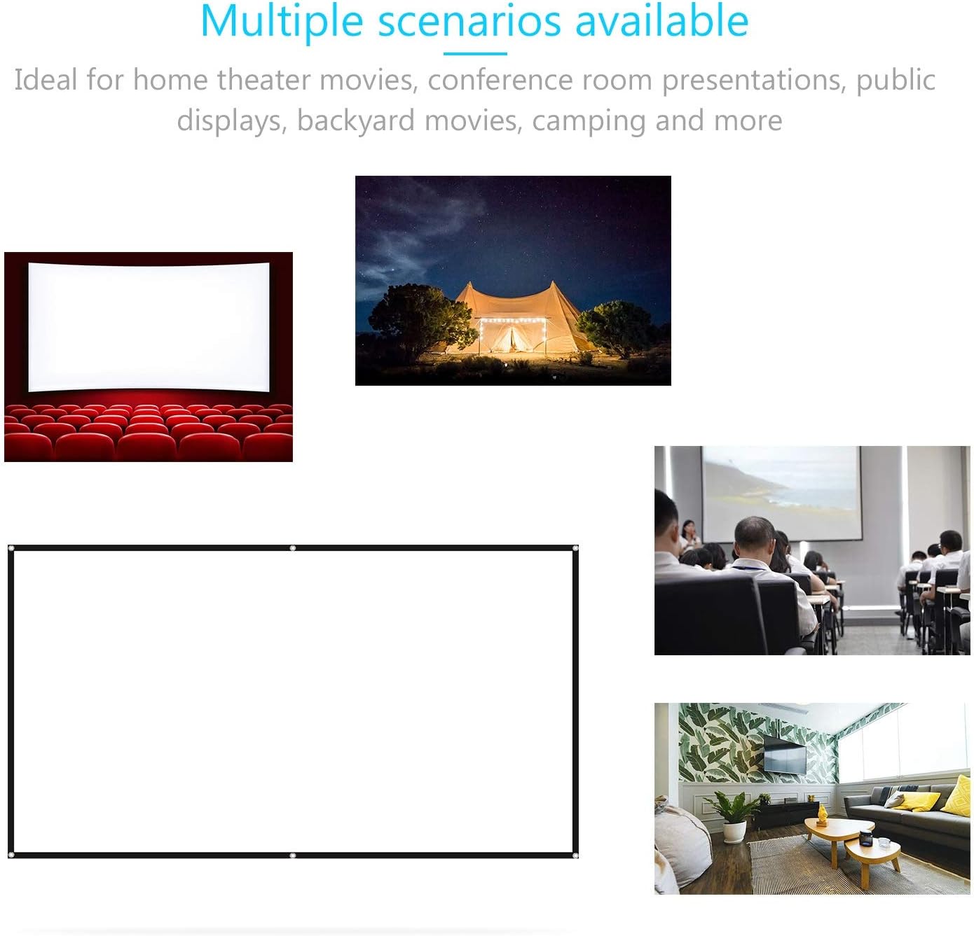 100" Projector Screen Widescreen 16:9 Portable Projection Screen Anti-Crease Foldable Projector Movies Screen for Home Office